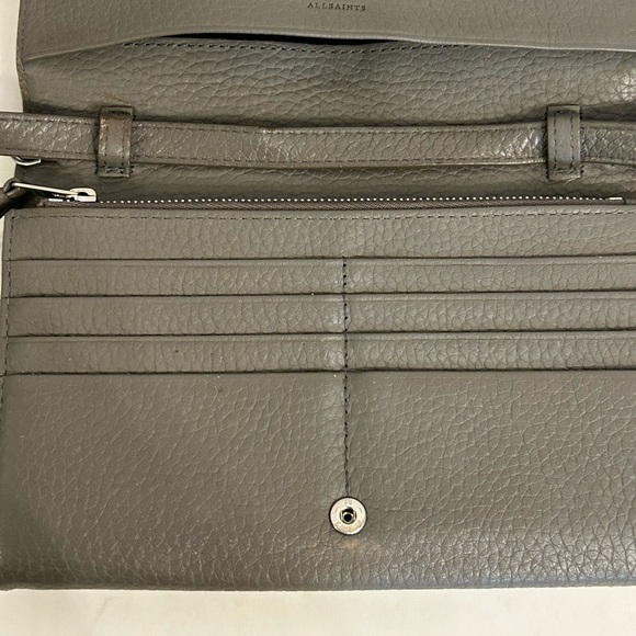 AllSaints Grey Pebbled Leather Crossbody  Purse Wallet - Picture 4 of 14